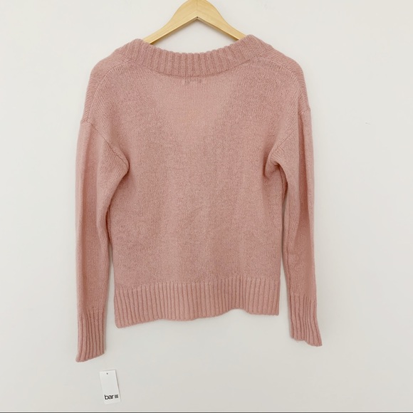Bar III Deep V Neck Ribbed Sweater Pink Blush - Picture 3 of 7